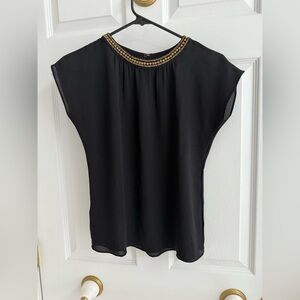 LOFT Black and Tan Embellished Relaxed Blouse- XXSP